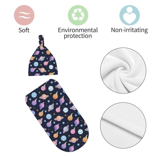 Image of Space Swaddle Blanket with Hat for Baby, Swaddling Space Planet Theme Baby Stuff