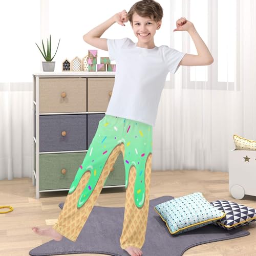 Boys' Pants Ice Cream Drip Light Green Joggers Long Bottoms Trousers Sweatpants with Pockets Size 6-144