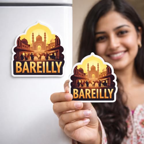 Image of Naxon Bareilly City Theme Souvenir Wooden Fridge Magnet | Alakhnath Temple & City Landmark Design 3x3 Inch Refrigerator Magnet for Kitchen & Home Decor | Travel Gift from Bareilly | Pack of 1