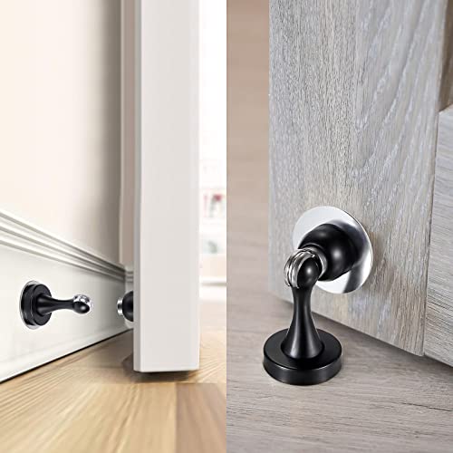Sumnacon Magnetic Door Stopper, Heavy Duty Stainless Steel Door Stop Holder Come With 4 Pcs 3M Double-Sided Adhesive Tape & Hardware Screws,Install With Adhesive Tape Or Screws On Floor Wall (Black) #TOP2