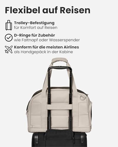 Larkson Hundetransportbox für Kleine Hunde bis 12kg Beige - Tjark - Hundetasche fürs Flugzeug - Transporttasche für Reisen mit Hund & Katze - Entspricht Vorgaben der meisten Airlines