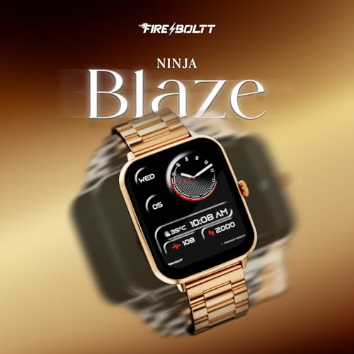 Image of Fire-Boltt Ninja Blaze Smart Watch, Stainless Steel Strap & Steel Body, 1.83 inch Display Bluetooth Calling Built-in Mic & Speaker, 120+ Sports Modes, Smartwatch for Man and Woman Imperial Gold