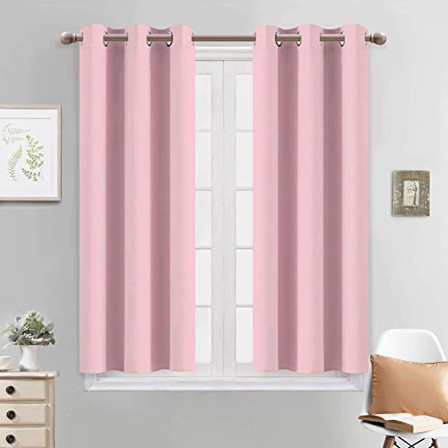 Yakamok Light Blocking Window Blackout Curtains Thermal Insulated Room Darkening Drapes for Bedroom,Solid Grommet Top Window Panels, 38x45 Inch, Pink, One Pair