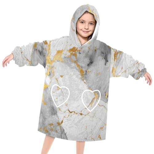 Wearable Blanket Hoodie for Kids, Grey Marble Fleece Sweatshirt Blanket Abstract Marble Oversized Blanket Sweatshirt with Pocket Flannel Warm Hooded Blanket 6-10 Year Old Girl Boy Gift, One Size