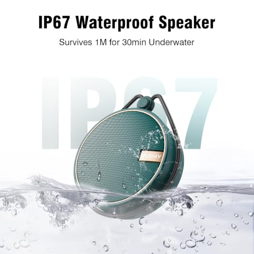 Image of INSMY Portable IPX7 Waterproof Bluetooth Speaker, Wireless Outdoor Speaker Shower Speaker, with HD Sound, Support TF Card, Suction Cup, 12H Playtime, for Kayaking, Boating, Hiking (Teal)