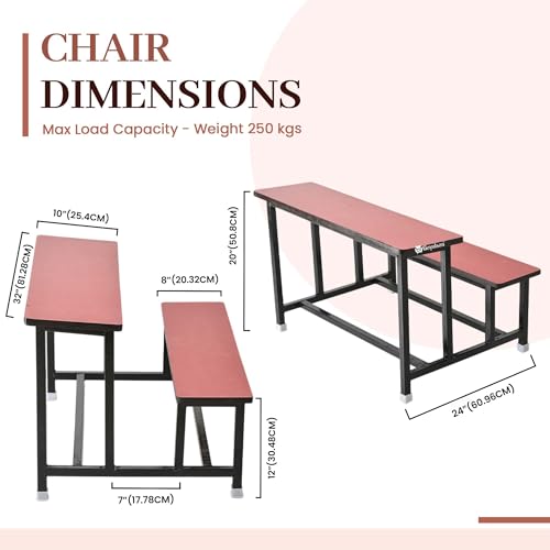 Image of GOYALSON School Home Tution College Bench Duel Desk Student Bench Cum Duel Desk Strong and Sturdy Metal Standard Structure with Wooden Top (1, Red, Small Students Without Back)