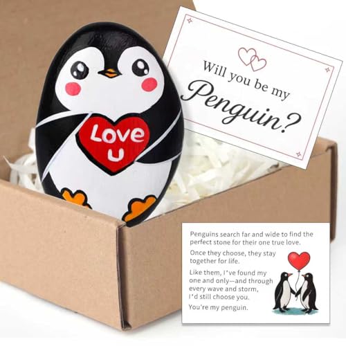 Penguin Pebble Gift for Him Her Boyfriend Girlfriend, Will You Be My Penguin I Love You Gift for Valentines Wedding Anniversary Proposal