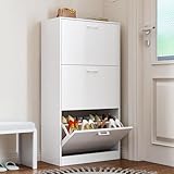 LegacyAmerhome Shoe Cabinet with 3 Flip Drawers, Hidden Slim Freestanding Shoe Storage Cabinet, Narrow Freestanding Shoe Organizer for Entryway,Hallway, Living Room, White