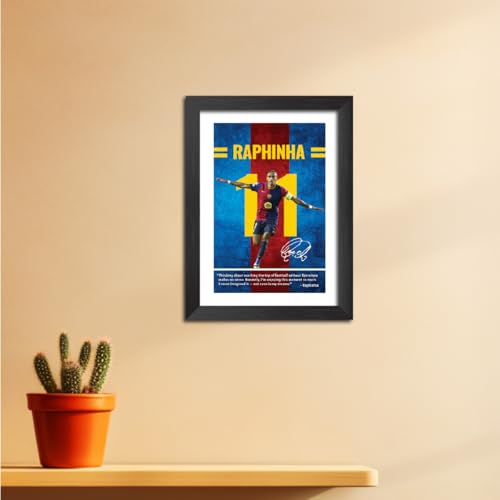 Image of TenorArts Raphinha Quotes Poster Frame Barcelona Laminated Photo Framed Painting with Matt Finish Black Textues (12 inches x 9inches)