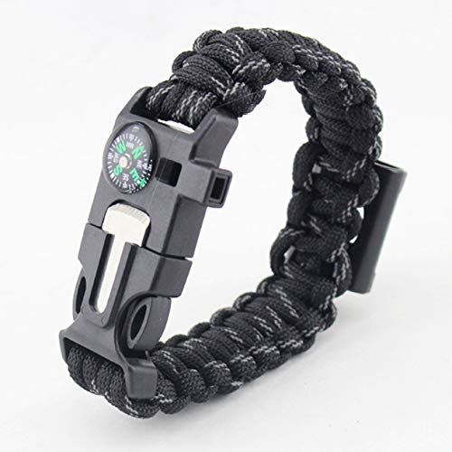 cottonlilac Paraguas Supervivencia Pulsera Cuchillo al Aire Libre Multifuncional Cuerda de Mano Camping Supervivencia Aventura Pulseras de Emergencia - Negro