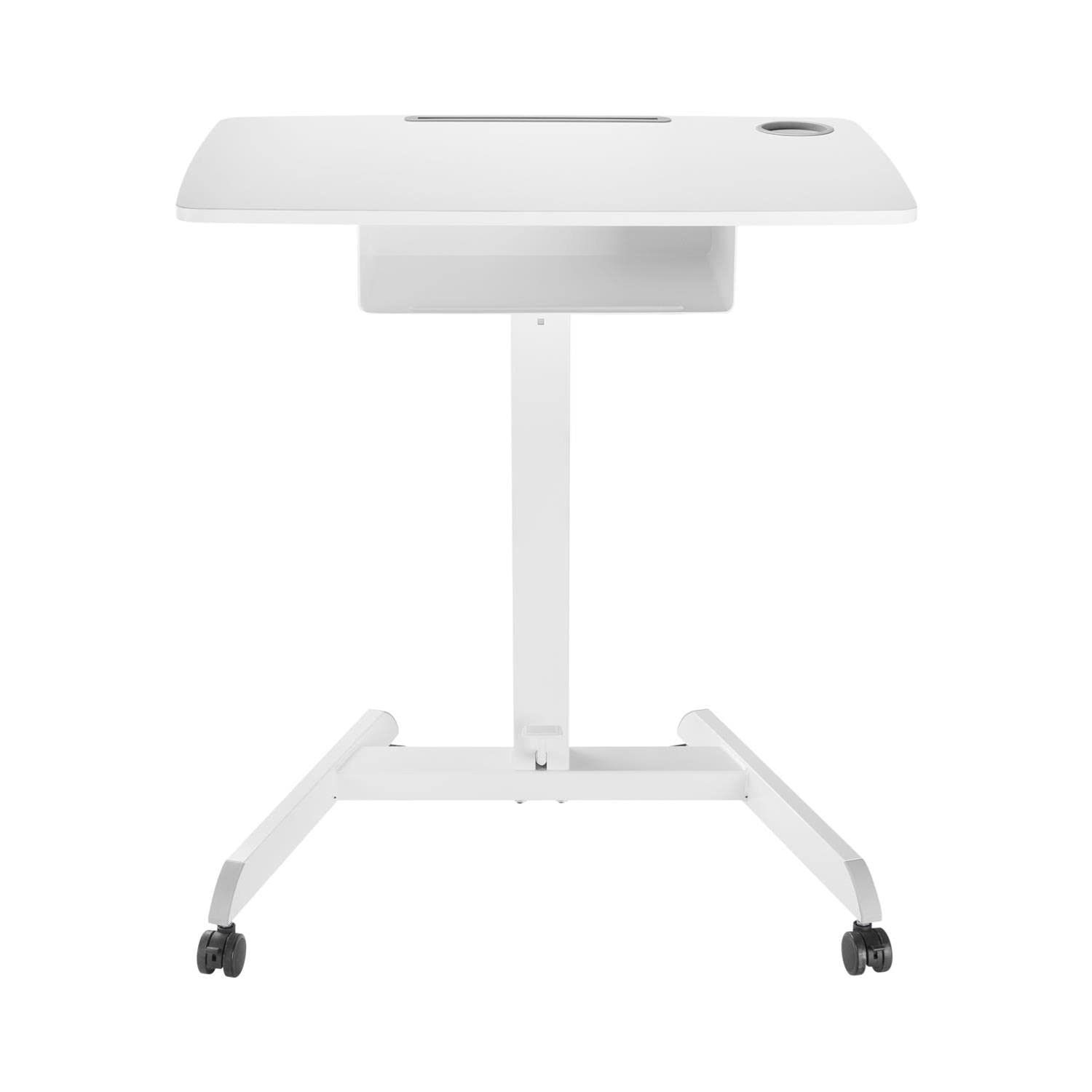 Maclean MC-903 Höhenverstellbarer Laptoptisch mit Rollen und mit Einer Schublade Sitz-steh-Schreibtisch Höhenverstellbar bis max. 113cm max. 8kg (Weiß)