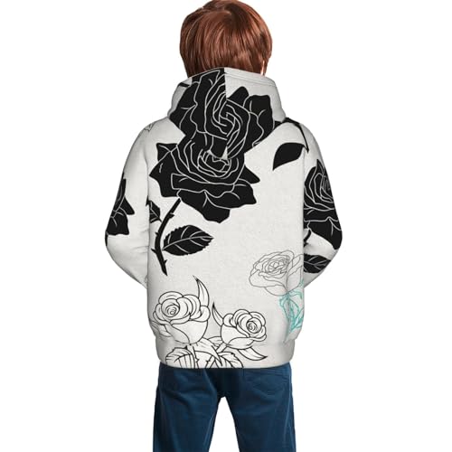 Rose Pattern Boy, Girls Sports Shirt Youth Pullover Fashion Hooded Sweatshirt2