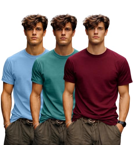 Image of INKKR Men's Solid Round Neck Half Sleeve Classic Cotton Bio-wash T-Shirt Combo | Crew Neck Cotton Tshirt for Men Combo