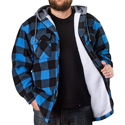 Image of TrailCrest Men's Warm Sherpa Lined Hoodie Fleece Shirt Jacket, Classic Zip Up Buffalo Plaid (Regular and Big & Tall Sizes)
