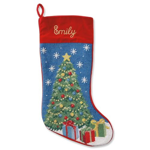 Lillian Vernon Christmas Tree Personalized Heirloom Needlepoint Christmas Stocking, Cotton, Wool, 9.5