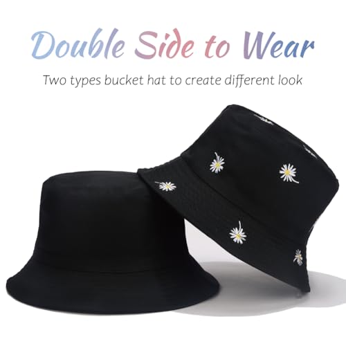 Image of Reversible Bucket Hat for Women Summer Travel Fisherman Cap, Girls Cute Double Side Wear Bucket Cap
