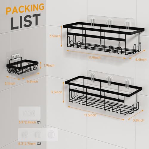 OLYREO 3 Pack Shower Caddy No Drilling, Stainless Steel Shower Shelf Bathroom Caddy Storage with 8 Hooks, Self Adhesive Rustproof Wall Mounted Bathroom Storage Shampoo Holder Black - Cosy Home Interiors OLYREO 3 Pack Shower Caddy No Drilling, Stainless Steel Shower Shelf Bathroom Caddy Storage with 8 Hooks, Self Adhesive Rustproof Wall Mounted Bathroom Storage Shampoo Holder Black - Image 6