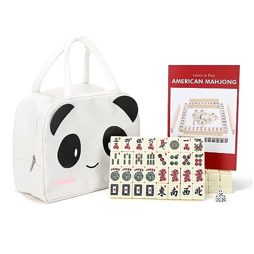 drizzle 1.2in Mahjong Set - 166 Medium Size Tiles with Instructions - American Table Game with Panda Bag - Home Family Dorm Party for Leisure Time - Mah Jong 麻将