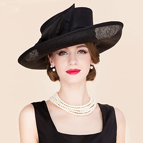 Vintagehat Kentucky Derby Church Hat Wide Brim Vintage Black Fascinator Bowknot Tea Party Derby Hat For Women #TOP1
