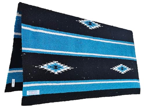Majestic Ally 36\"x 34\" Navajo Design Acrylic Saddle Blanket -2.4 lbs (Hurricane Blue and Black)