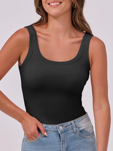 Image of ANRABESS Womens Sleeveless Scoop Neck Tank Top Ribbed Fitted Summer Basic Slim Cute Tops 2026
