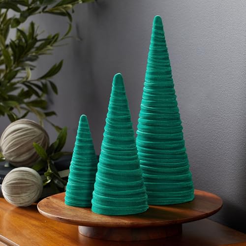 Image of Your Heart's Content Green Velvet Trees Set of 3, Mantel Decor, Holiday Entryway, Wedding Centerpiece, Bontanical Color, Minimalist Decor, Tree Figurines (Green)