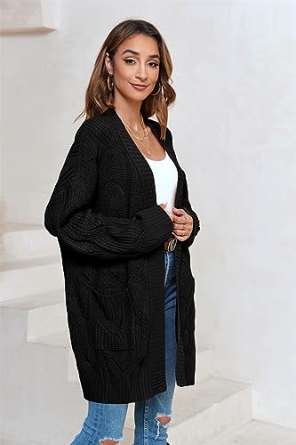 Miladusa Women's Cardigan Sweaters Long Sleeve Plus Size Solid Cable Knit Open Front Outerwear with Pockets2