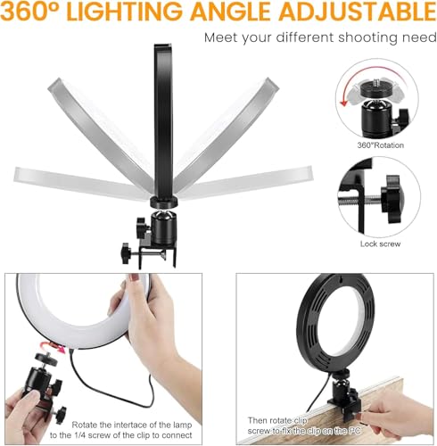 Video Conference Lighting Kit, Ring Light Clip on Laptop Monitor, 6" Dimmable LED Circle Selfie Light for Zoom Meeting/Remote Working/Zoom Calls/Live Streaming/Video Recording