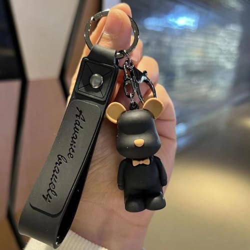 GEOCARTER Cute Teddy Bear Keychain for Kids & Adults | Trendy Pendant Keyring for Girls, Boys & Women | Stylish Teddy Bag Charm & Key Holder for Keys, Bags & Accessories Black