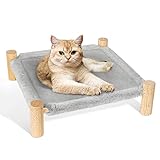 FLUFFEE Cat Hammock Bed, Wooden Elevated Cat Bed for Indoor Cats, Portable Washable Raised Pet Bed f