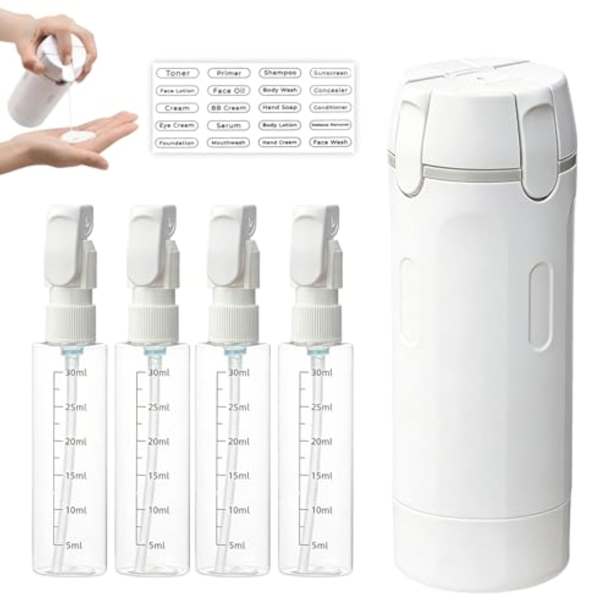 4 in 1 Refillable Travel Dispenser Bottles Kit, Leak-Proof Containers
