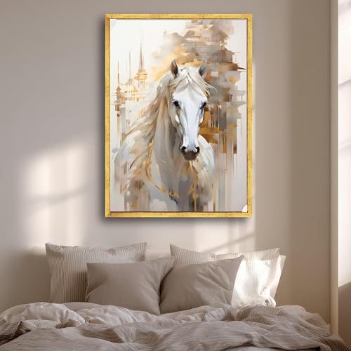 Art mural de cheval blanc abstrait pour décoration murale de chambre moderne