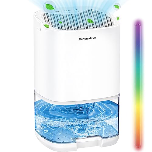 SAIMPU Dehumidifier, 1000ml Dehumidifiers for Home Damp, Ultra-quiet&Sleep Mode&Auto Shut-Off&Coloured LED Light, Portable Dehumidifier for Bedroom, Bathroom, White, H2102