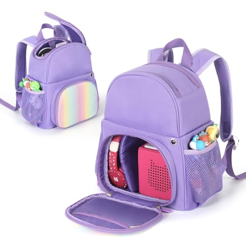 Jaffzora Carrying Backpack Compatible with Toniebox Starter Set, Travel Storage Bag Fits for Tonies Figures Characters,Tonies Headphones & Accessories, Purple (Bag Only)