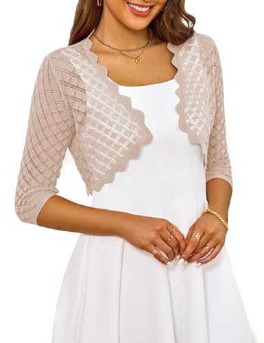 Image of LIENRIDY Women's 2024 Cropped Cardigan 3 /4 Sleeve Hollowed-Out Open Front Bolero Shrug for Dresses S-XL
