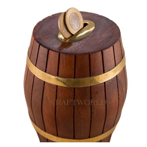 KRAFTWORLD Wooden Piggy Bank | Money Bank | Gullak for Kids, Birthday Gift for Kids and Adults, Handcrafted Money Box | Coin Bank-Brown (Barrel) (B0CVLGZJKB) Amazon Price History, Amazon Price Tracker