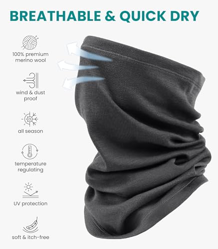 Image of Merino Wool Sun & Wind-proof Neck Gaiter 17.5um - Breathable Multi-Use Face Covering - Neck Warmer & Ski Mask for Women, Men