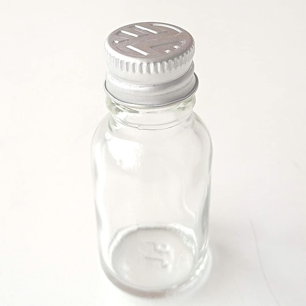 ESSCO Glass McCartney Bottles, Sterile, 14 ml (1/2 Oz), Clear Glass, Aluminum Screw Cap, Leak Proof Rubber Liner Seal, Narrow Mouth, Pack of 48