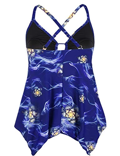 image for Firpearl Women's Black Flowy Swimsuit Crossback Plus Size Tankini Top 