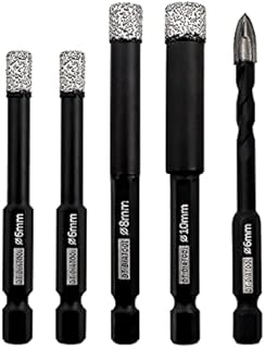 DT-DIATOOL Diamond Drill Bits 5pcs/set Tile Hole Saw for Dry Drilling Porcelain Ceramic Granite Marble Masonry Stone(6/6/6/8/10mm, 5-Pack)