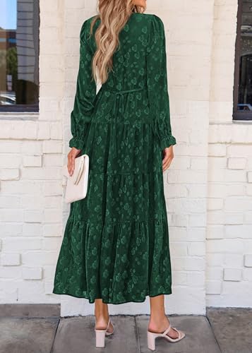 Image of KIRUNDO Spring Wedding Guest Dresses for Women 2026 Maxi Floral Long Sleeve Elegant Ruffle Tiered Flowy Party Long Dress