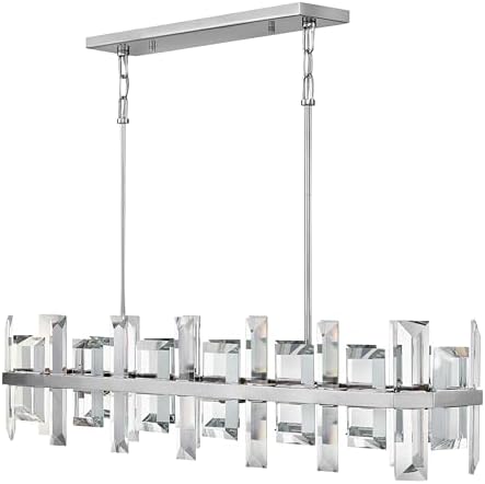 Hinkley Fredrick Ramond Odette Medium Eight Light Linear Chandelier, Luxurious, Includes (1) 6-in and (2) 12-in Down Rods, Emerald Cut, Solid Glass Crystal Panels, Polished Nickel Finish