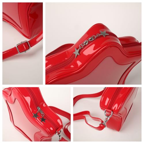 Image of Star Shape Ita Bag Pins Display Crossbody Bag PU Leather Backpack Y2k Aesthetic Cute Handbag (Red)