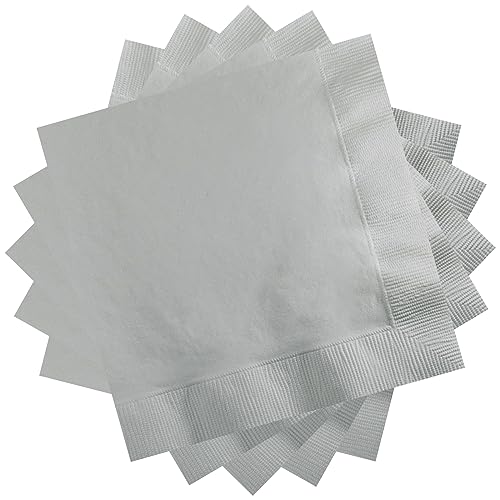 POPOYU Lot de 20 serviettes en papier argentées 33x33 cm pour cocktail et décoration de mariage, jetables, décorations de jardin, anniversaire, fête