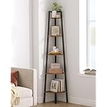Hoctieon Corner Shelf, 5-Tier Corner Bookshelf, Rustic Ladder Shelf, Industrial Display Stand for Living Room, Kitchen, Home Office, Balcony, Small Space, Metal Frame, Rustic Brown