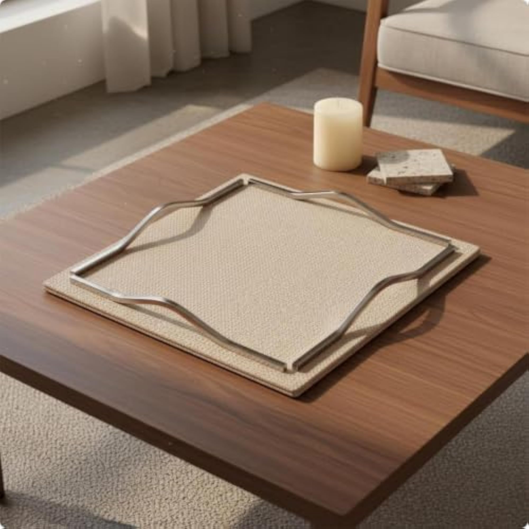 Metal Leather Tray Mixed-Material