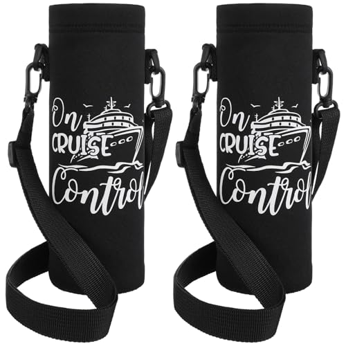 Reallnaive 2 Pcs Carnival Cruise Essentials 2026 Adjustable Water Bottle Carrier with Strap Black Crossbody Water Bottle Holder Cruise Cup Holder Sling Neoprene Cup Sleeve Pouch Bag for Coffee Drinks