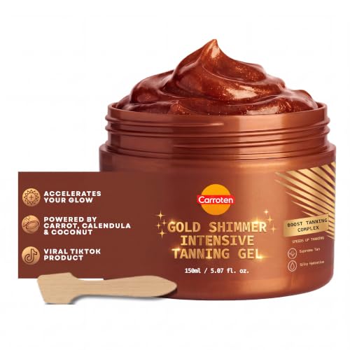 Carroten Gold Shimmer Tanning Gel, Browning Tan Accelerator, 5 oz + Spatula