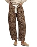 GRAPENT High Waisted Barrel Jeans Women Denim Jeans for Women Womens Brown Drawstring Trousers Pants for Womens Barrel Leg Brown Cheetah Size X-Large US 16 to 18