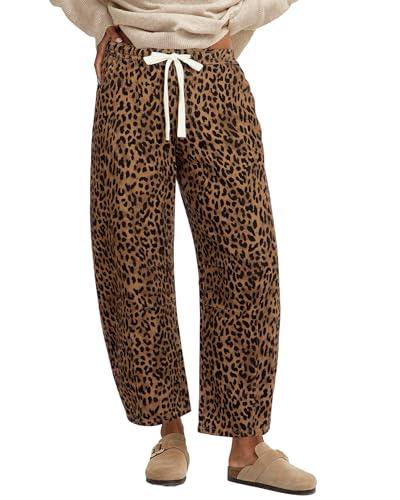 GRAPENT High Waisted Barrel Jeans Women Denim Jeans for Women Womens Brown Drawstring Trousers Pants for Womens Barrel Leg Brown Cheetah Size X-Large US 16 to 18